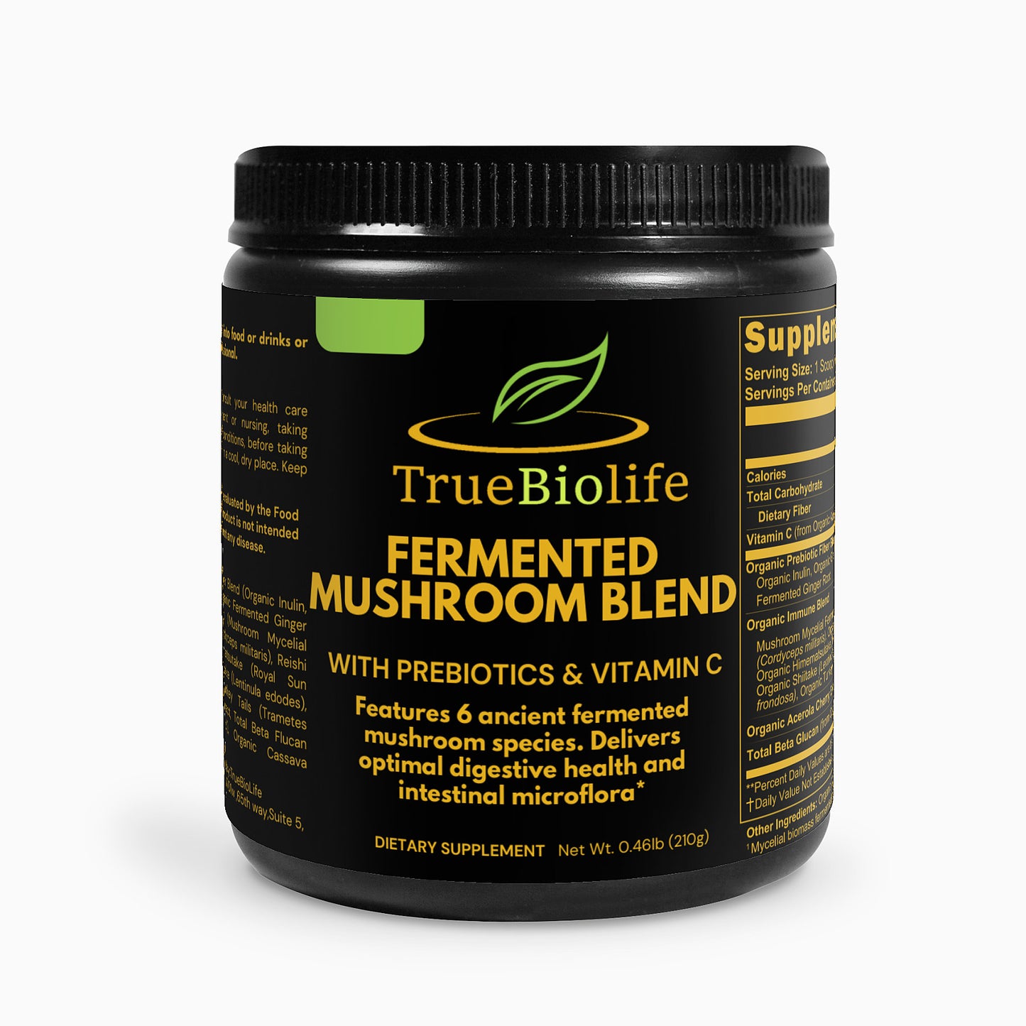 fermented 6 mushroom blend-prebiotics-vitamin c-truebiolife.com